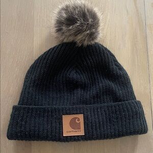 Carhartt Knit Beanie with Brown Faux Fur Pom